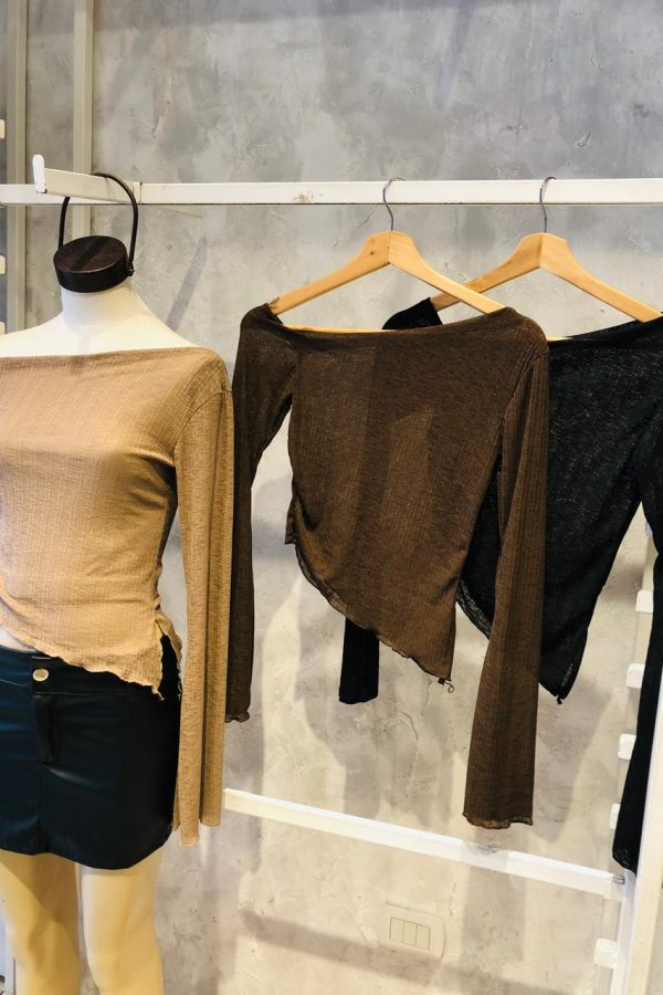 TOP TUL TRAMADO CON PICO MANGA OXFORD