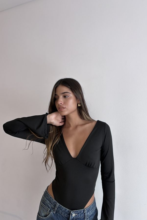 BODY MICROFIBRA ESCOTE V MANGA LARGA