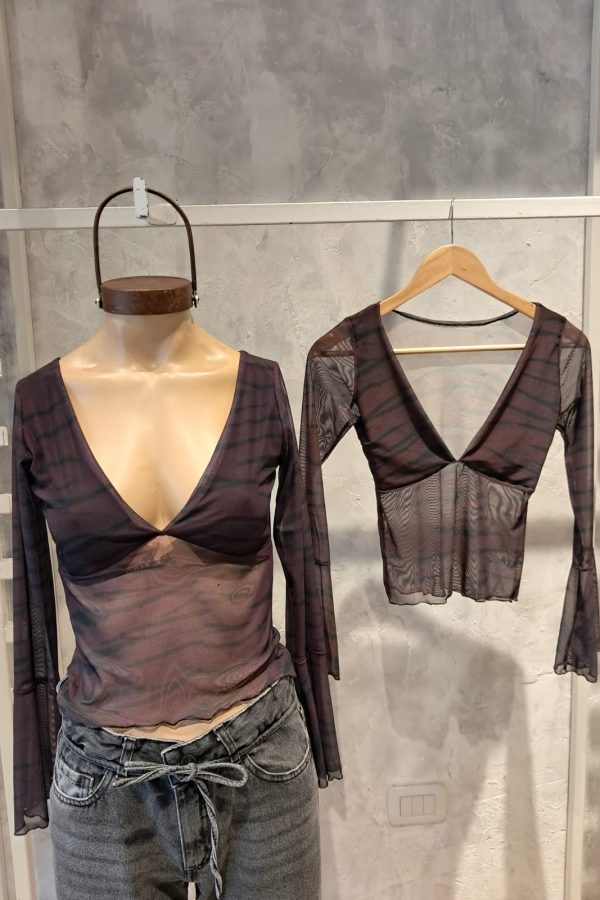 BLUSA TUL CEBRA CUELLO V MANGA OXFORD