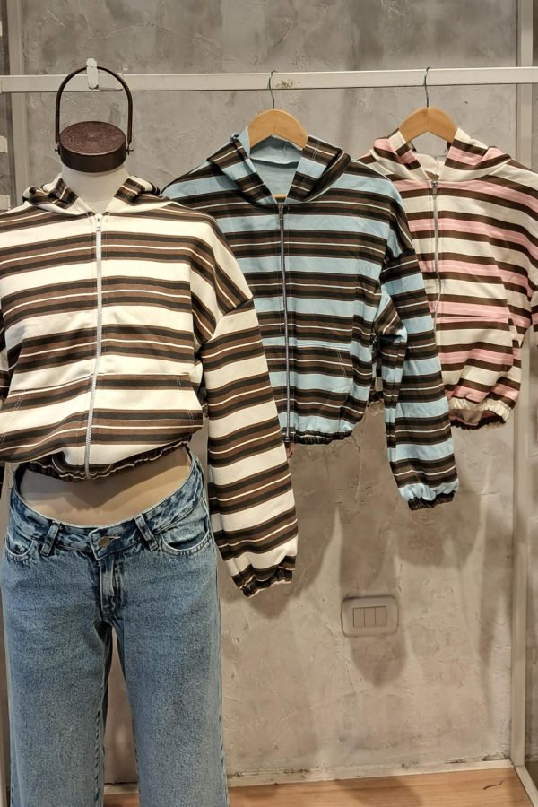 CAMPERA FRIZA RAYADA CROP