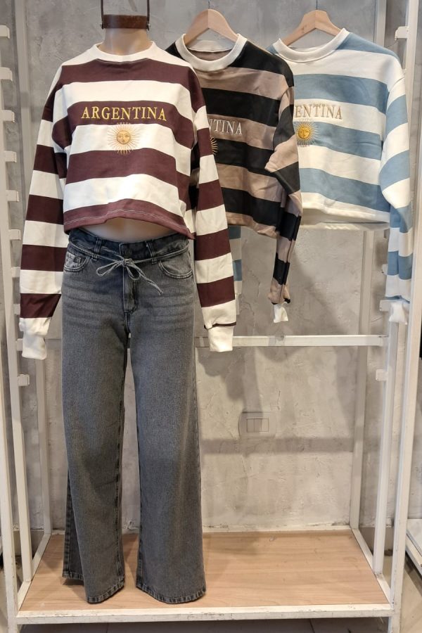 BUZO FRIZA RAYADO CROP ARGENTINA SOL